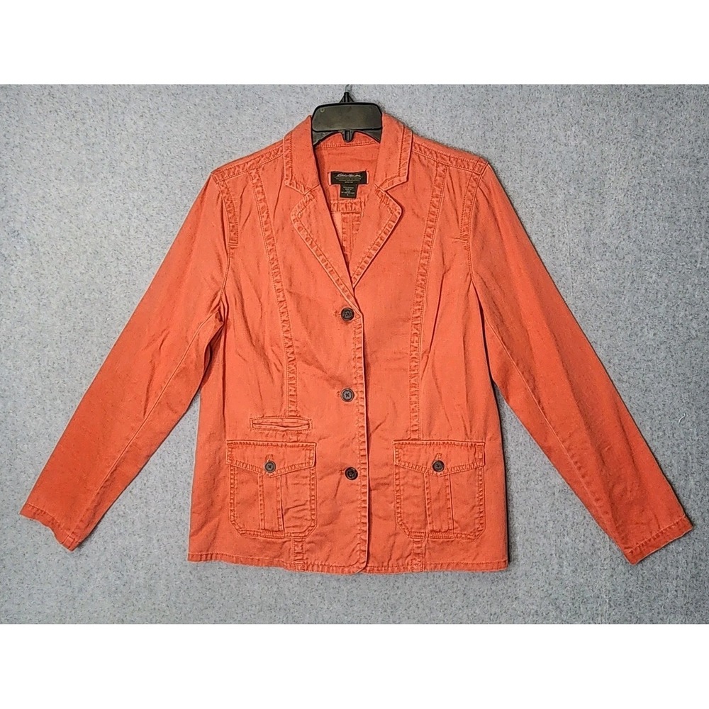 Eddie Bauer Blazer Jacket Womens Large Coral Orange Classic Utility Prep